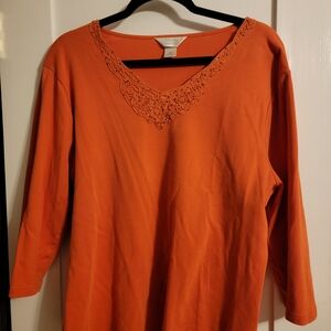 Orange Lace Trim Women's Top